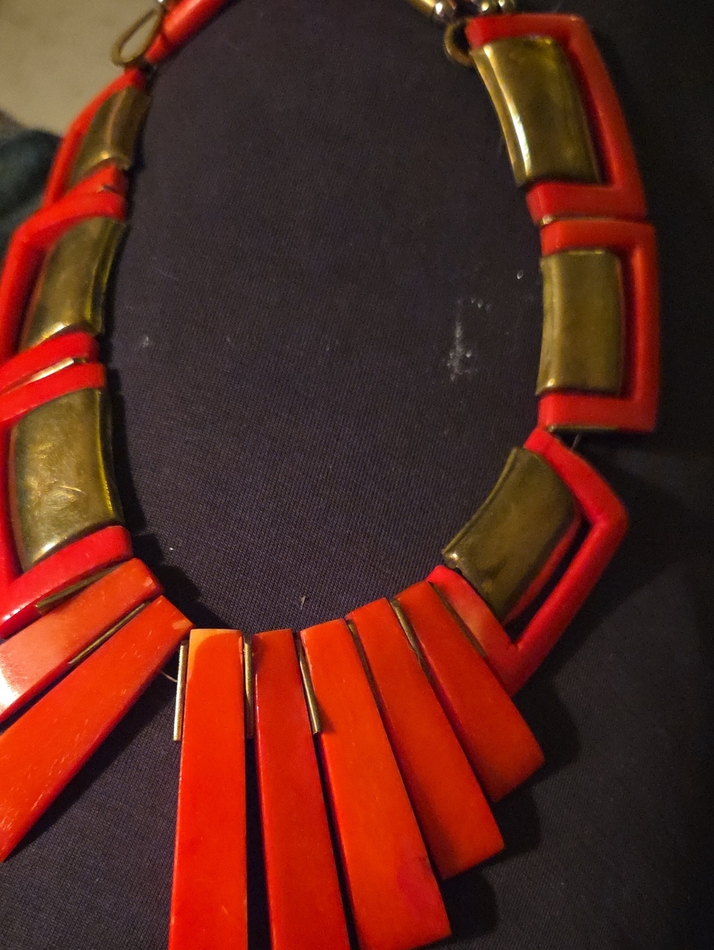 Statement Red Bib Necklace with Antique Gold Accents